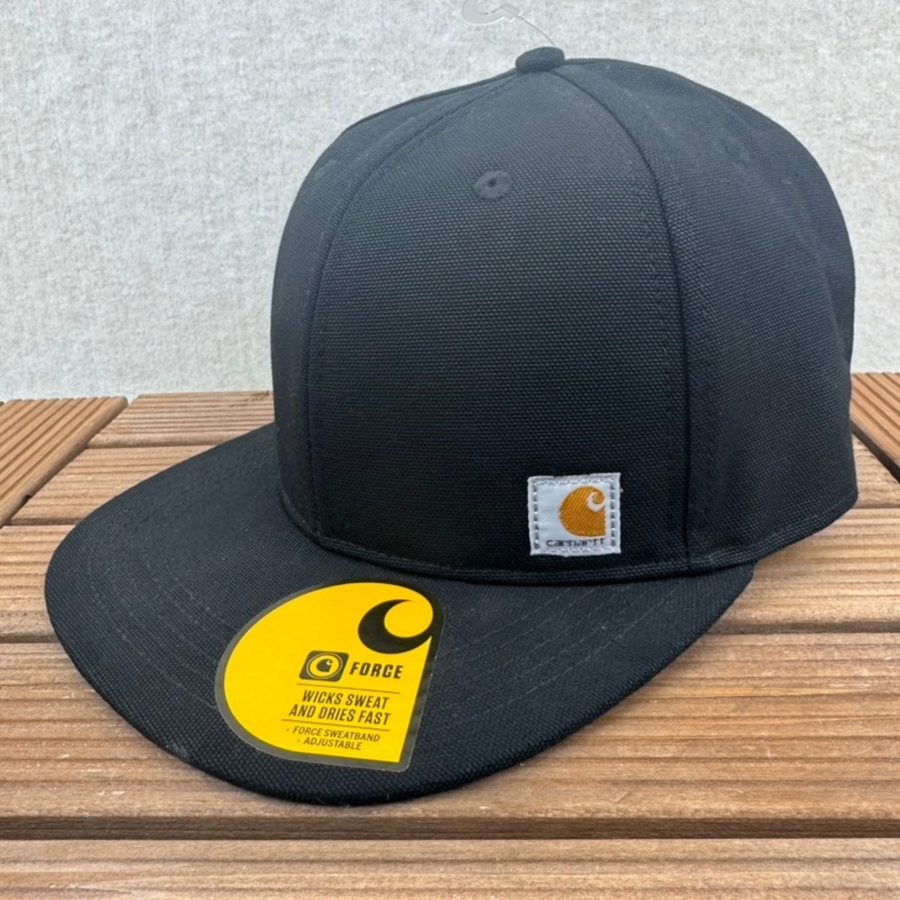 Carhartt Firm Duck Flat Brim Cap Black Force Sweatband One Size AH1604M